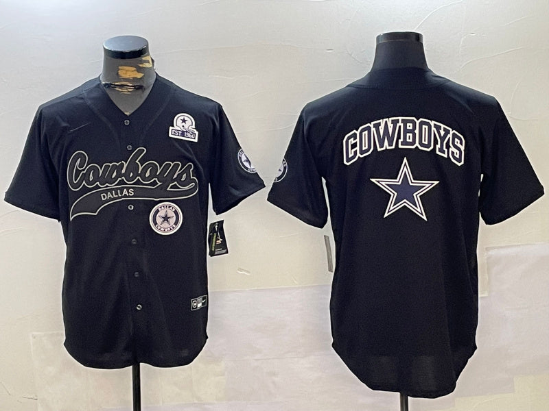 Custom Men’s Dallas Cowboys Team Big Logo Black With Patch Cool Base Stitched Baseball Jerseys