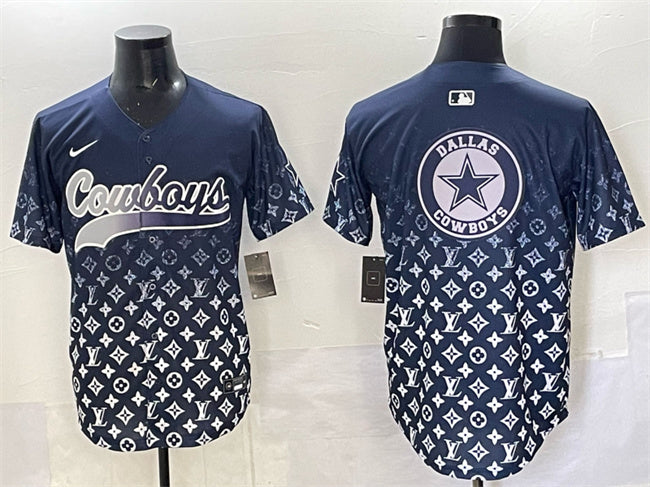 Custom Men’s Dallas Cowboys Team Big Logo Navy Limited Stitched Baseball Jersey