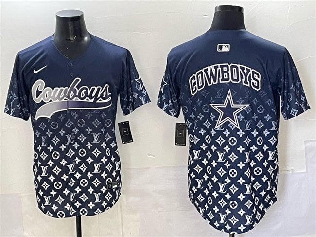 Custom Men’s Dallas Cowboys Team Big Logo Navy Limited Stitched Baseball Jersey