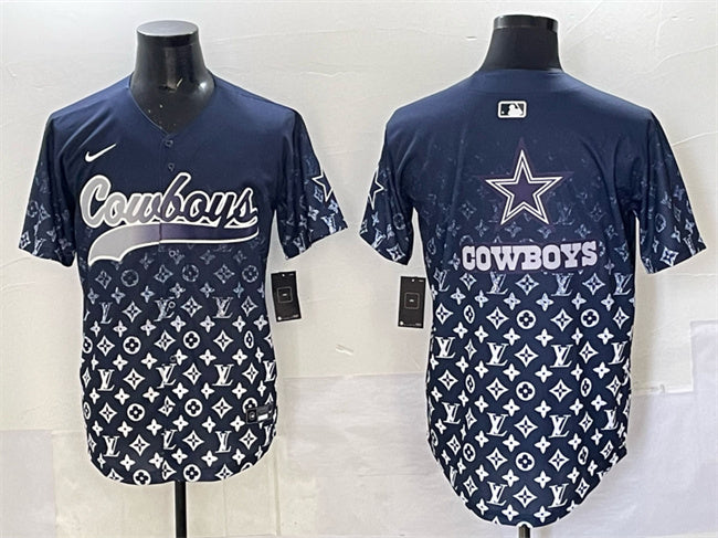 Custom Men’s Dallas Cowboys Team Big Logo Navy Limited Stitched Baseball Jersey