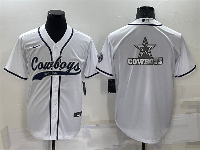 Custom Men’s Dallas Cowboys White Team Big Logo With Patch Cool Base Stitched Baseball Jersey