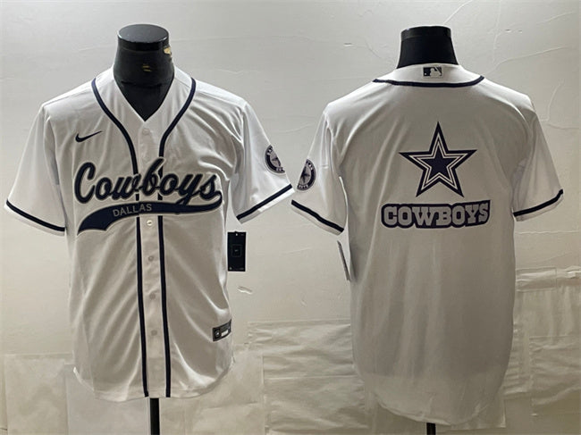 Custom Men’s Dallas Cowboys White Team Big Logo With Patch Cool Base Stitched Baseball Jersey