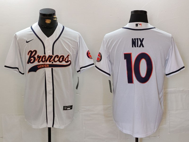 Custom Men’s Denver Broncos #10 Bo Nix White Cool Base Stitched Baseball Jerseys