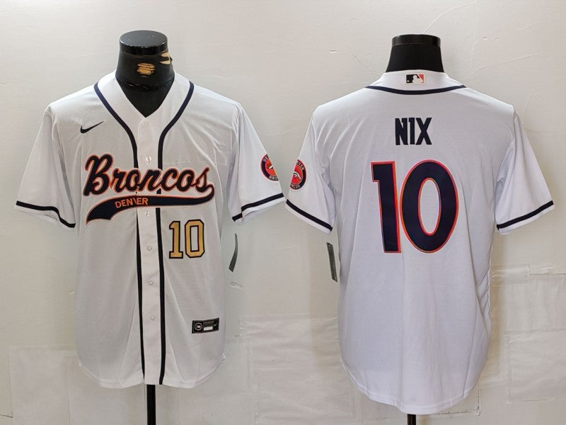 Custom Men’s Denver Broncos #10 Bo Nix White Cool Base Stitched Baseball Jerseys