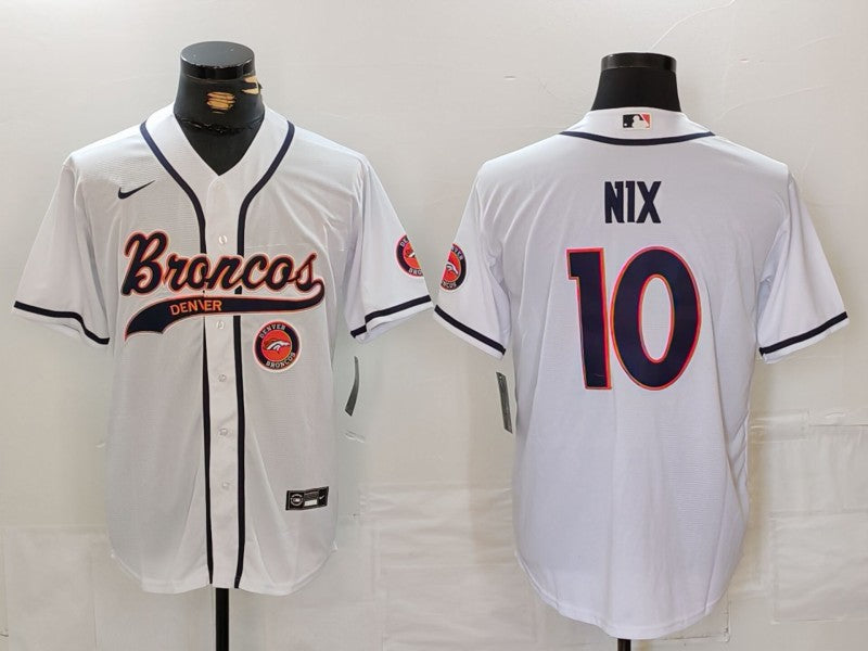 Custom Men’s Denver Broncos #10 Bo Nix White Cool Base Stitched Baseball Jersey