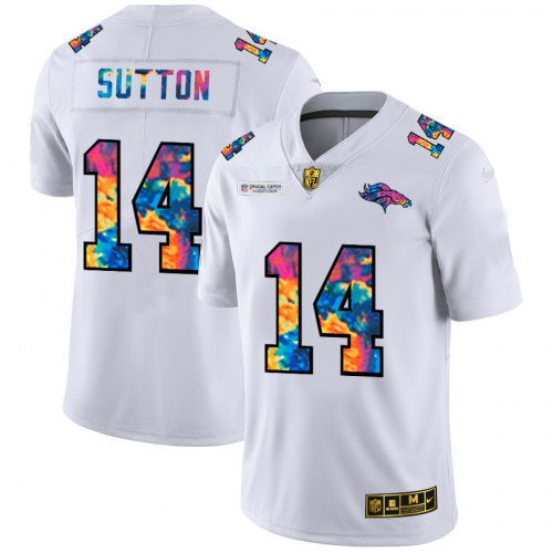 Custom Men’s Denver Broncos #14 Courtland Sutton White Crucial Catch Limited Stitched Jersey
