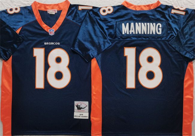 Custom Men’s Denver Broncos #18 Peyton Manning Navy Throwback Stitched Jersey