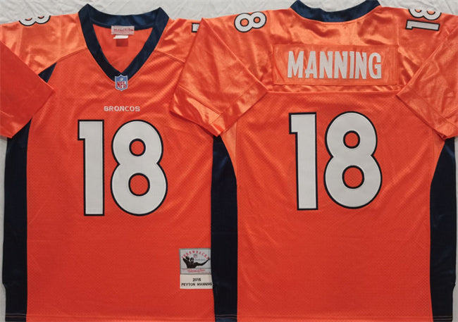 Custom Men’s Denver Broncos #18 Peyton Manning Orange Throwback Stitched Jersey