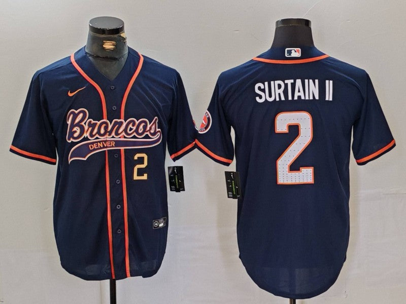 Custom Men’s Denver Broncos #2 Pat Surtain II Navy Cool Base Stitched Baseball Jerseys