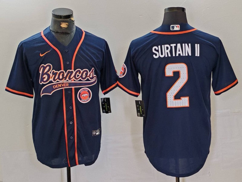 Custom Men’s Denver Broncos #2 Pat Surtain II Navy Cool Base Stitched Baseball Jerseys