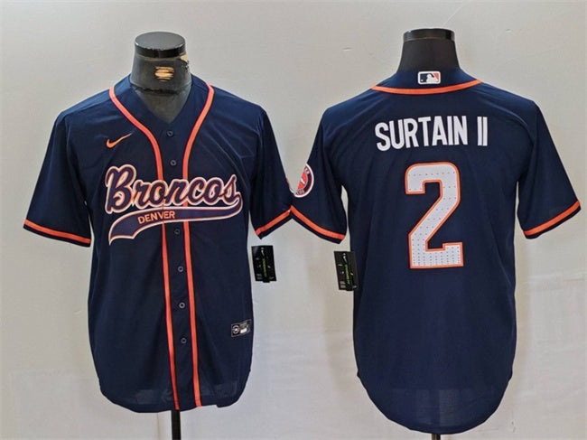 Custom Men’s Denver Broncos #2 Pat Surtain II Navy Cool Base Stitched Baseball Jersey
