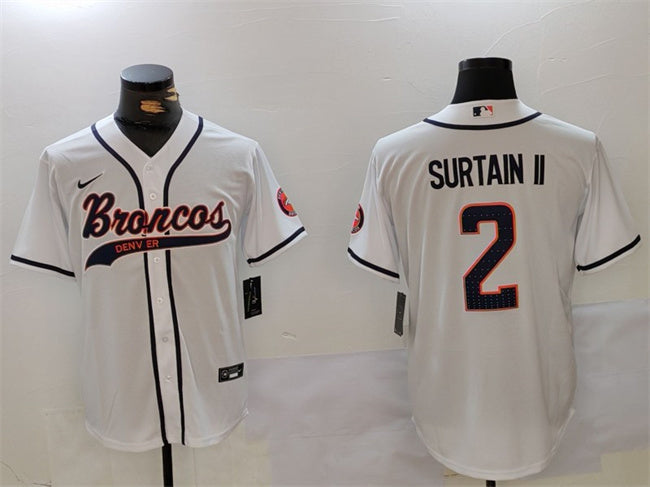 Custom Men’s Denver Broncos #2 Pat Surtain II White Cool Base Stitched Baseball Jersey