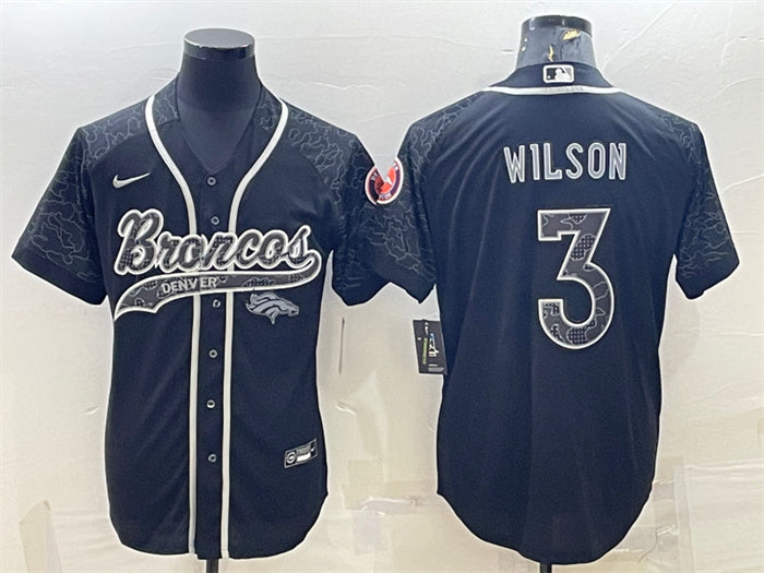 Custom Men’s Denver Broncos #3 Russell Wilson Black Reflective With Patch Cool Base Stitched Baseball Jersey