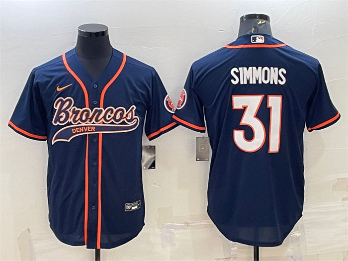 Custom Men’s Denver Broncos #31 Justin Simmons Navy With Patch Cool Base Stitched Baseball Jersey