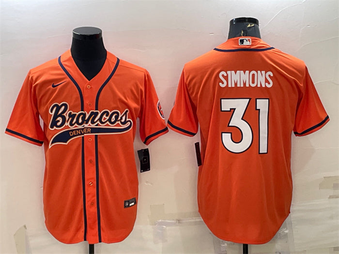 Custom Men’s Denver Broncos #31 Justin Simmons Orange With Patch Cool Base Stitched Baseball Jersey