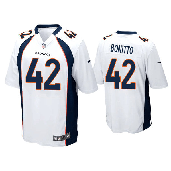 Custom Men’s Denver Broncos #42 Nik Bonitto White Game Stitched Jersey