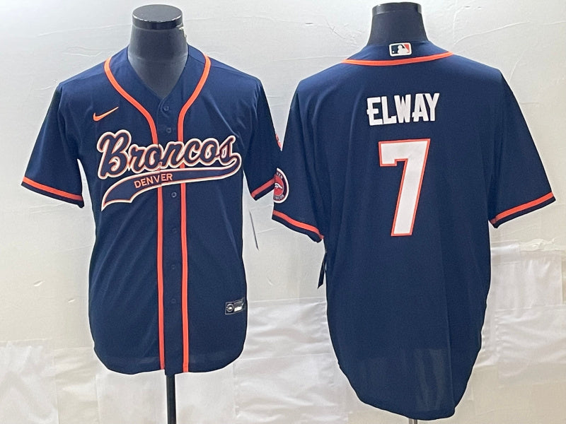 Custom Men’s Denver Broncos #7 John Elway Navy Cool Base Stitched Baseball Jersey