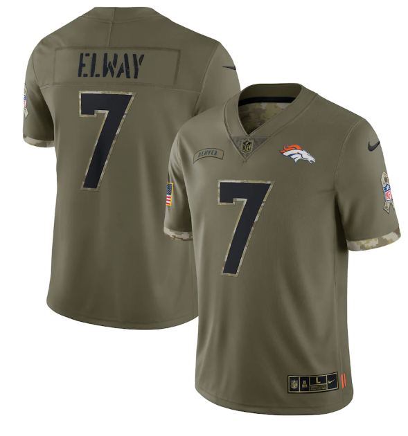 Custom Men’s Denver Broncos #7 John Elway Olive 2022 Salute To Service Limited Stitched Jersey