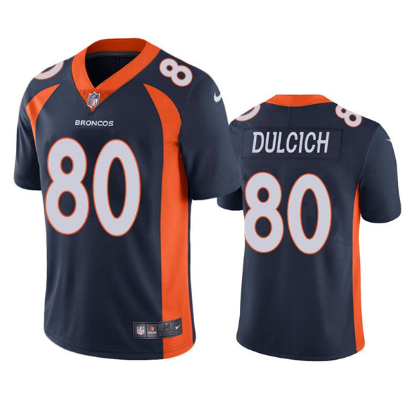 Custom Men’s Denver Broncos #80 Greg Dulcich Navy Vapor Untouchable Stitched Jersey
