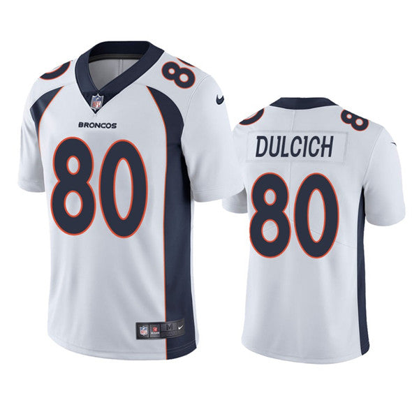 Custom Men’s Denver Broncos #80 Greg Dulcich White Vapor Untouchable Stitched Jersey