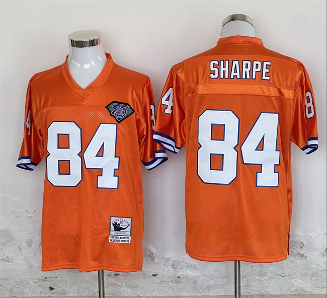 Custom Men’s Denver Broncos #84 Shannon Sharpe Orange Throwback Stitched Jersey