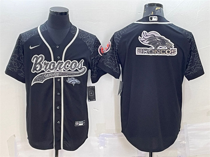 Custom Men’s Denver Broncos Black Reflective Team Big Logo With Patch Cool Base Stitched Baseball Jersey