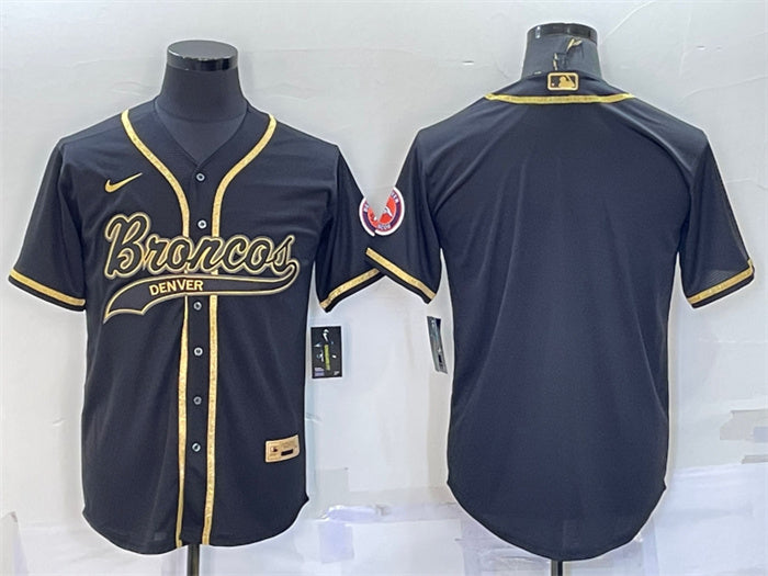 Custom Men’s Denver Broncos Blank Black Gold With Patch Cool Base Stitched Baseball Jersey