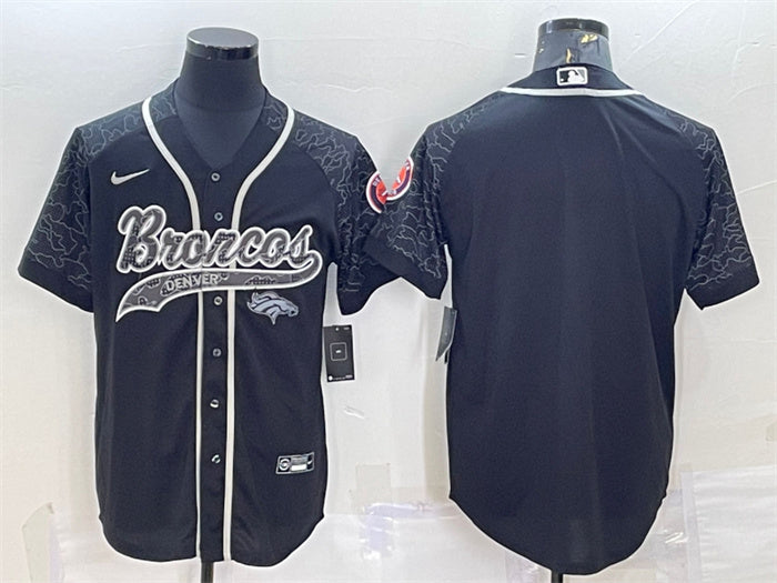 Custom Men’s Denver Broncos Blank Black Reflective With Patch Cool Base Stitched Baseball Jersey
