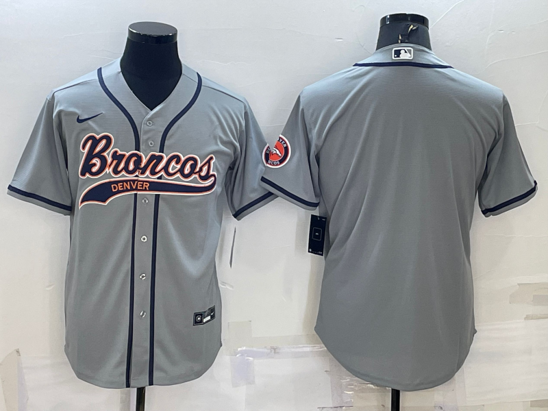 Custom Men’s Denver Broncos Blank Grey With Patch Cool Base Stitched Baseball Jersey