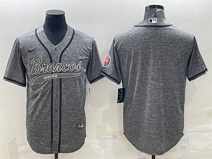 Custom Men’s Denver Broncos Blank Grey With Patch Cool Base Stitched Baseball Jersey