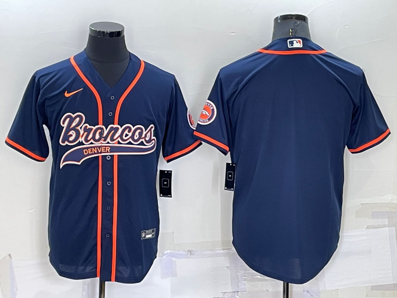 Custom Men’s Denver Broncos Blank Navy Cool Base Stitched Baseball Jersey