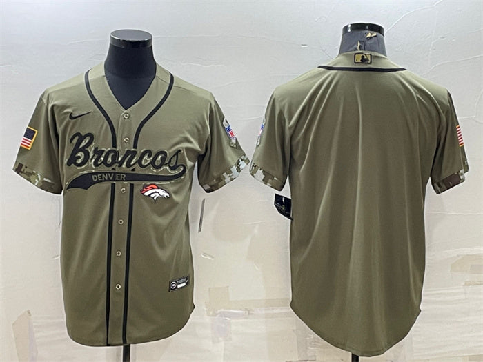 Custom Men’s Denver Broncos Blank Olive Salute To Service Cool Base Stitched Baseball Jersey