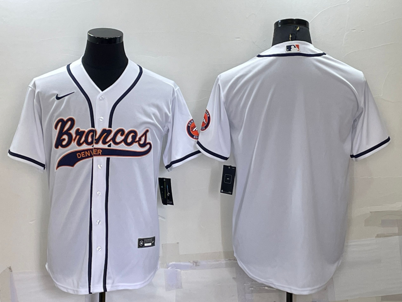 Custom Men’s Denver Broncos Blank White Cool Base Stitched Baseball Jersey