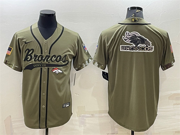 Custom Men’s Denver Broncos Olive Salute To Service Team Big Logo Cool Base Stitched Baseball Jersey