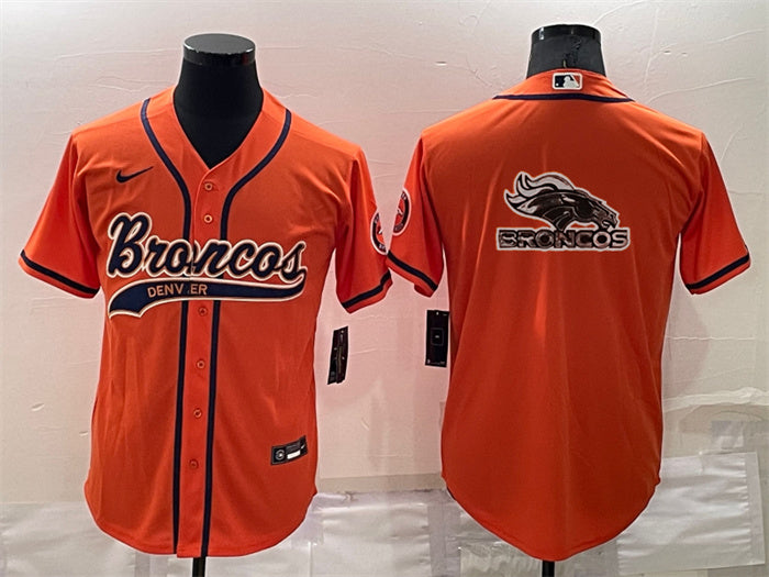Custom Men’s Denver Broncos Orange Team Big Logo With Patch Cool Base Stitched Baseball Jersey