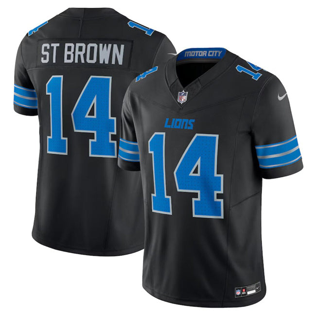 Custom Men’s Detroit Lions #14 Amon-Ra St. Brown Black 2024 F.U.S.E. 2nd Alternate Vapor Limited Stitched Jersey