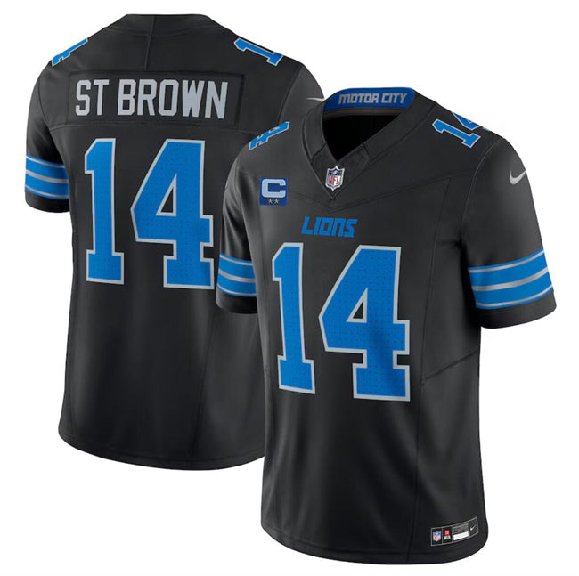 Custom Men’s Detroit Lions #14 Amon-Ra St. Brown Black 2024 F.U.S.E. With 2-Star C Patch 2nd Alternate Vapor Limited Stitched Jersey