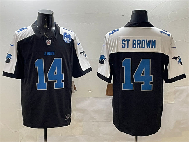 Custom Men’s Detroit Lions #14 Amon-Ra St. Brown Black Alternate F.U.S.E. 2024 Michigan & 90th Anniversary Patch Vapor Limited Stitched Jersey