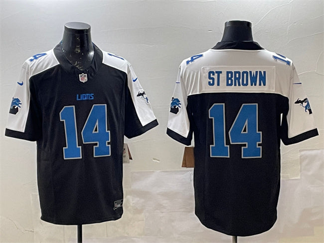 Custom Men’s Detroit Lions #14 Amon-Ra St. Brown Black Alternate F.U.S.E. 2024 Michigan Patch Vapor Limited Stitched Jersey
