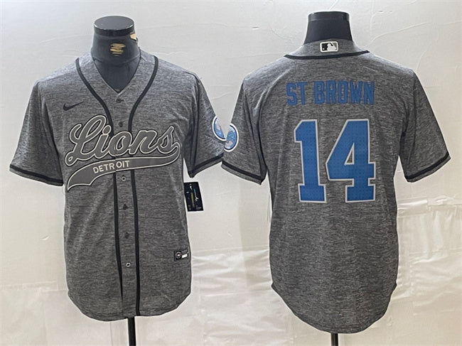 Custom Men’s Detroit Lions #14 Amon-Ra St. Brown Grey Cool Base Stitched Baseball Jerseys