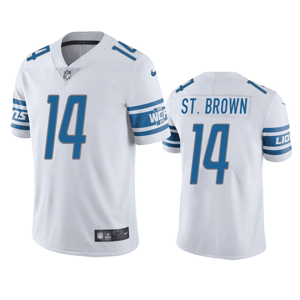 Custom Men’s Detroit Lions #14 Mon-Ra St. Brown White Vapor Untouchable Limited Stitched Jersey