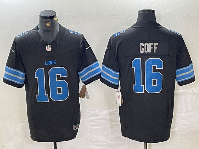 Custom Men’s Detroit Lions #16 Jared Goff Black 2024 F.U.S.E. 2nd Alternate Vapor Limited Stitched Jersey