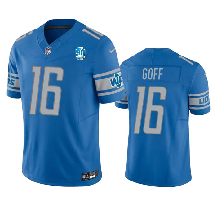 Custom Men’s Detroit Lions #16 Jared Goff Blue 2023 F.U.S.E. 90th Anniversary Vapor Untouchable Limited Stitched Jersey