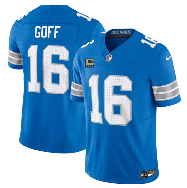 Custom Men’s Detroit Lions #16 Jared Goff Blue 2024 F.U.S.E. With 4-Star C Patch Vapor Limited Stitched Jersey
