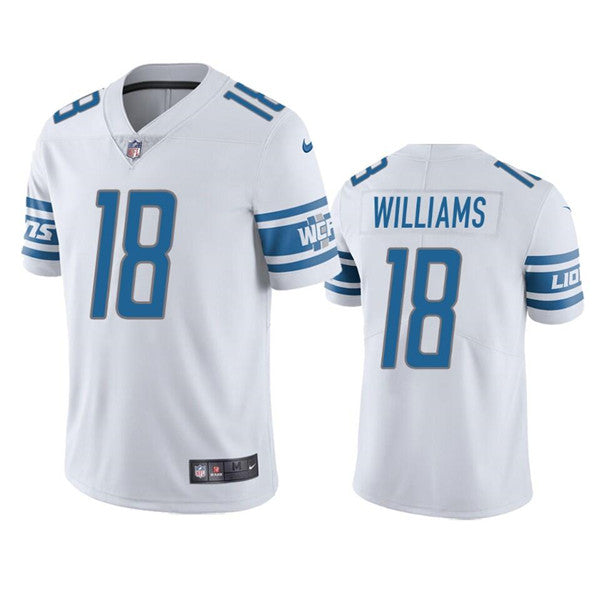 Custom Men’s Detroit Lions #18 Jameson Williams White Vapor Untouchable Limited Stitched Jersey