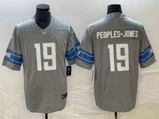Custom Men’s Detroit Lions #19 Donovan Peoples-Jones Grey Vapor Untouchable Limited Stitched Jersey
