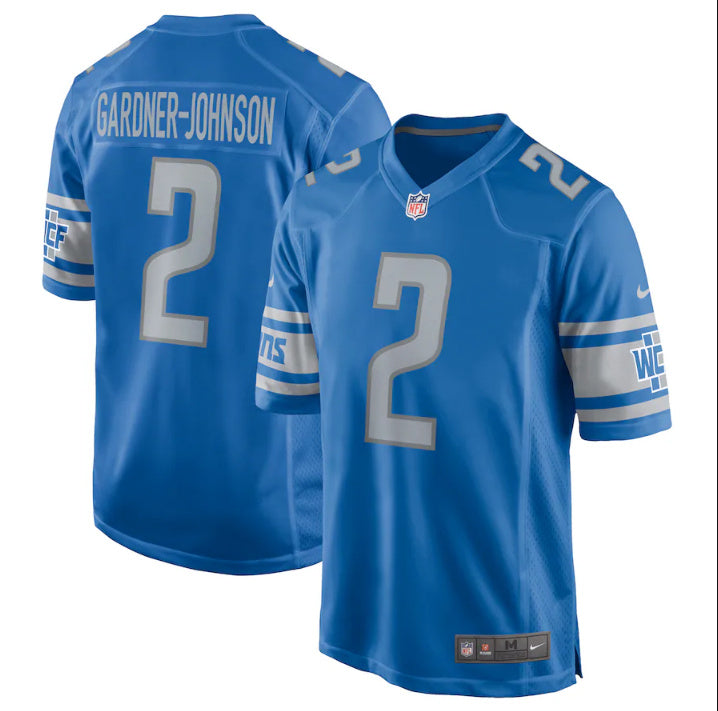 Custom Men’s Detroit Lions #2 Chauncey Gardner-Johnson Blue Detroit Lions Stitched Game Jersey