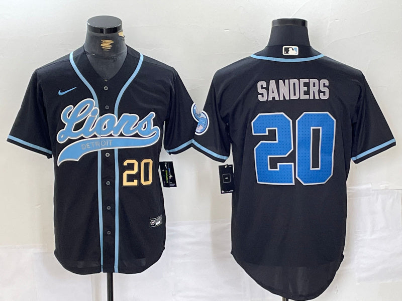 Custom Men’s Detroit Lions #20 Barry Sanders Black Cool Base Stitched Baseball Jerseys