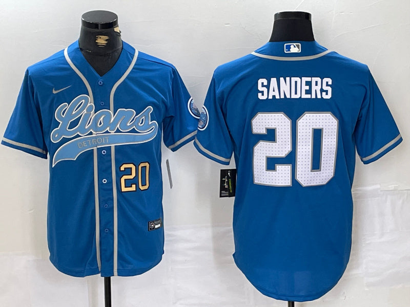 Custom Men’s Detroit Lions #20 Barry Sanders Blue Cool Base Stitched Baseball Jerseys