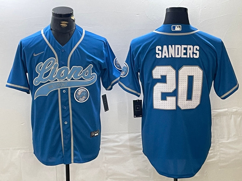 Custom Men’s Detroit Lions #20 Barry Sanders Blue Cool Base Stitched Baseball Jerseys